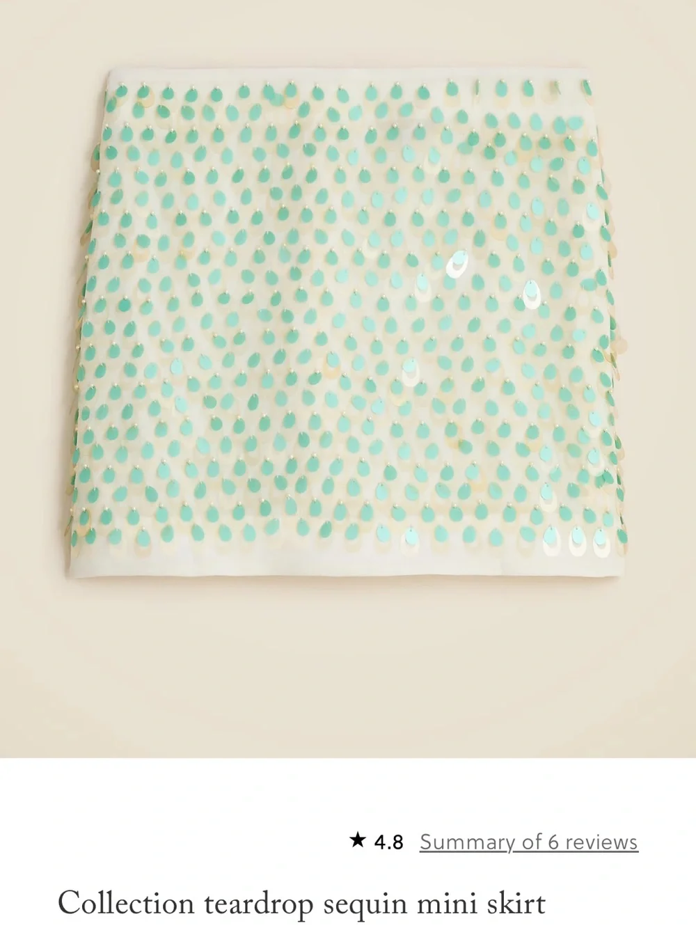 J. Crew Cream Mini Skirt with Mint Sequin Detail